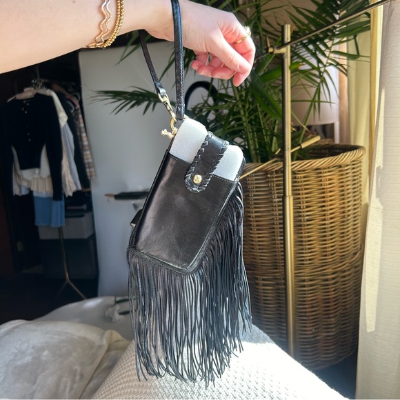 NWT HOBO Black Fringe Phone Wallet Wristlet Clutch